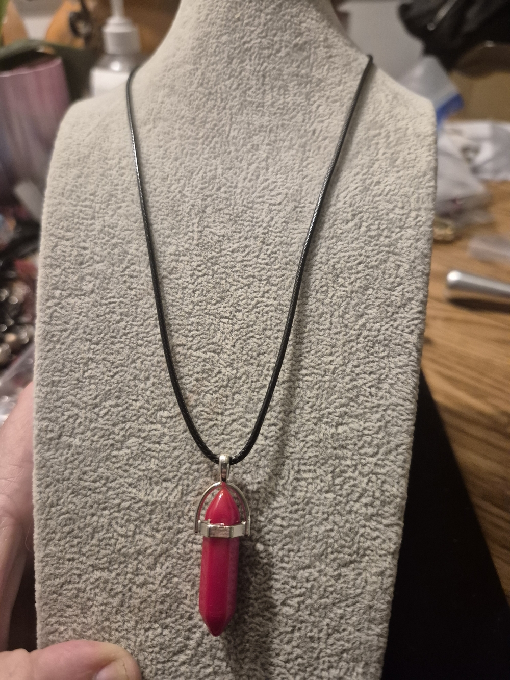 Red Crystal Point Pendant Necklace with Silver-Tone Cap